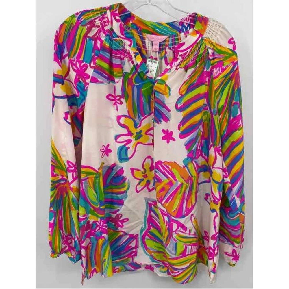 Lilly Pulitzer Size Medium Silk Elsa Floral Long Sleeves Blouse Top Resort